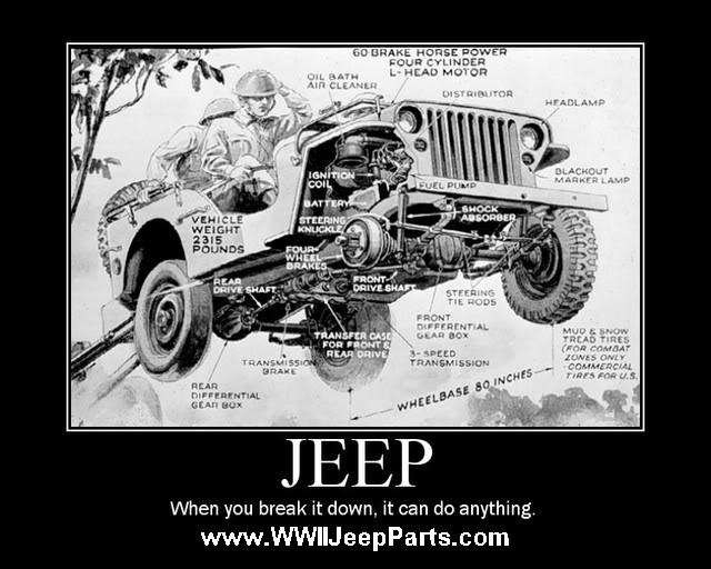 Real Jeeps have Round Headlights, Folding Windshields, and can tow a cannon - When you break it down, they can do anything.