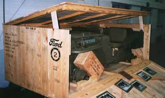 WWII Ford GPW Jeep in a reproduction SUP Crate