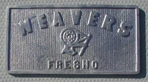 NOS 'Weavers' Fresno, CA car club plaque