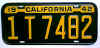 License Plate WWII 1942 California