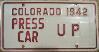 License Plate WWII 1942 Colorado Press Car