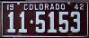 License Plate WWII 1942 Colorado