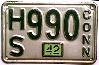 License Plate WWII 1942 Connecticut