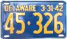 License Plate WWII 1942 Deleware ~ stamped steel