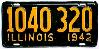 License Plate WWII 1942 Illinois