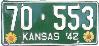 License Plate WWII 1942 Kansas