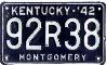 License Plate WWII 1942 Kentucky