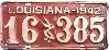 License Plate WWII 1942 Louisiana