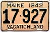 License Plate WWII 1942 Maine