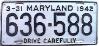 License Plate WWII 1942 Maryland ~ 1st QTR 1942