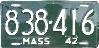 License Plate WWII 1942 Massachusetts ~ green base color ~ They were actually issued in 43 & 44.  Mates of pairs were turned in and remade.  Some, like the one in the photo, are pretty scarce natural issues on very thin steel.