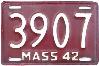 License Plate WWII 1942 Massachusetts ~ maroon base color