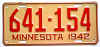 License Plate WWII 1942 Minnesota