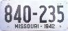 License Plate WWII 1942 Missouri ~ pressed fiberboard