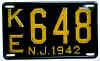 License Plate WWII 1942 New Jersey