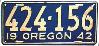 License Plate WWII 1942 Oregon