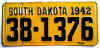 License Plate WWII 1942 South Dakota
