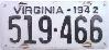 License Plates WWII 1942 Virginia ~ pressed fiberboard construction