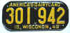 License Plate WWII 1942 Wisconsin ~ Standard Length Version