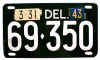License Plate WWII 1942 Deleware ~ Porcelain ~ Rest of 1942