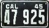 License Plate WWII Calif Motorcycle 1945