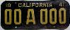 License Plate WWII Calif Sample 1941