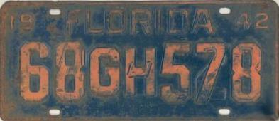 1942 Florida Restamped License Plate
