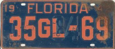 1942 Florida Restamped License Plate