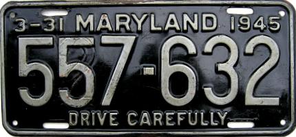 1945 Maryland Restamped License Plate