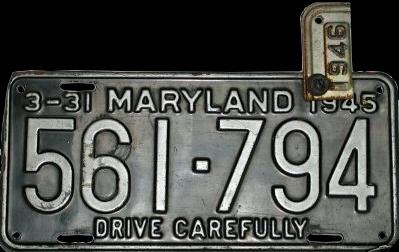 1945 Maryland Restamped License Plate