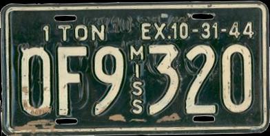 1944 Mississippi Overstamped License Plate