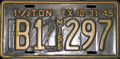1945 Mississippi Overstamped License Plate