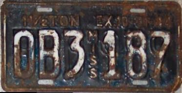 1944 Mississippi Overstamped License Plate