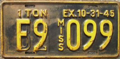 1945 Mississippi Overstamped License Plate