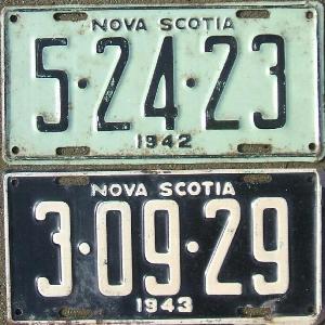 1942 and 1943 Nova Scotia Canada Restamped License Plate