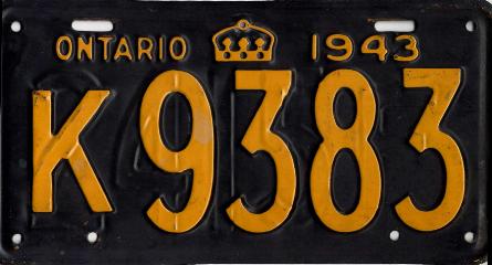 1942 1943 Ontario Canada Restamped License Plate