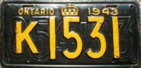 1942 1943 Ontario Canada Restamped License Plate